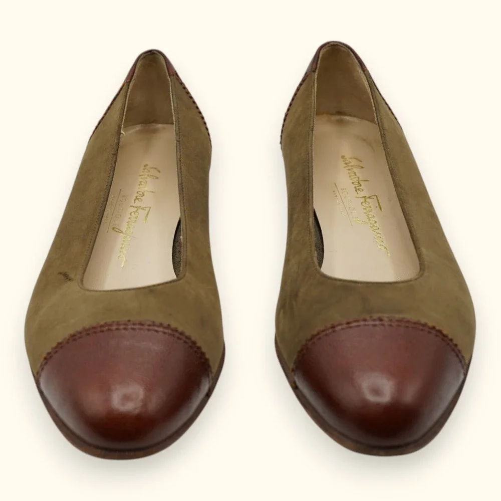 Salvatore Ferragamo Women's‎ Shoes Suede Block Heel Cap Toe Heels Size 7.5B